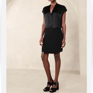 [L]Banana Republic Black CLAUDINE MINI DRESS Elegant Classic Satin